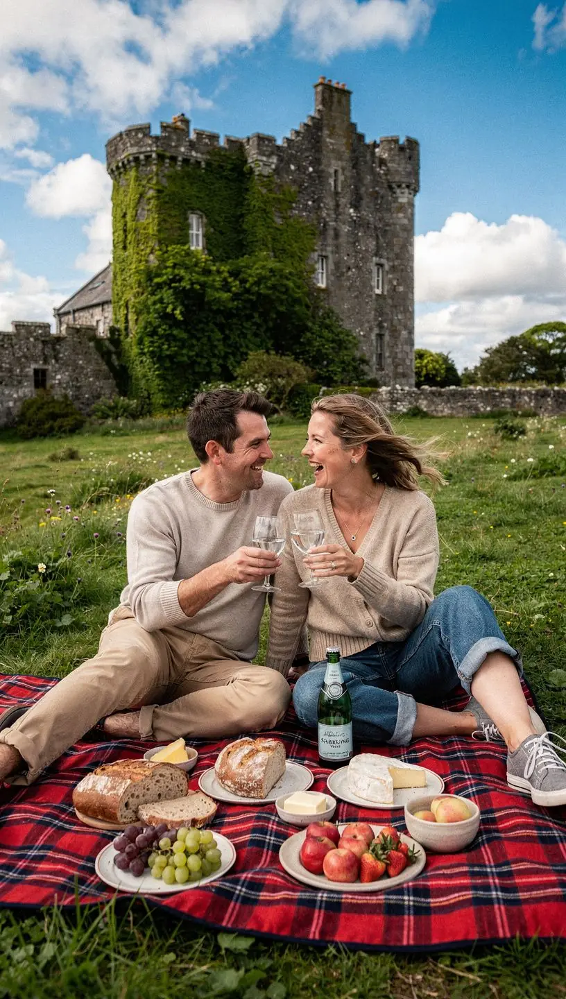 A picturesque landscape of the Ring of Kerry, featuring lush green hills and serene lakes on a sunny day.
